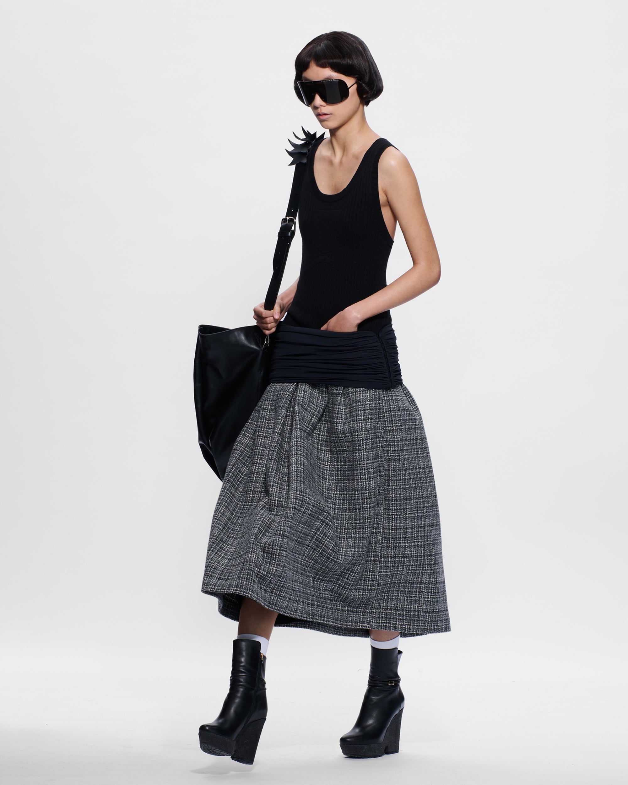 Elastic Waist Skirt in Tweed