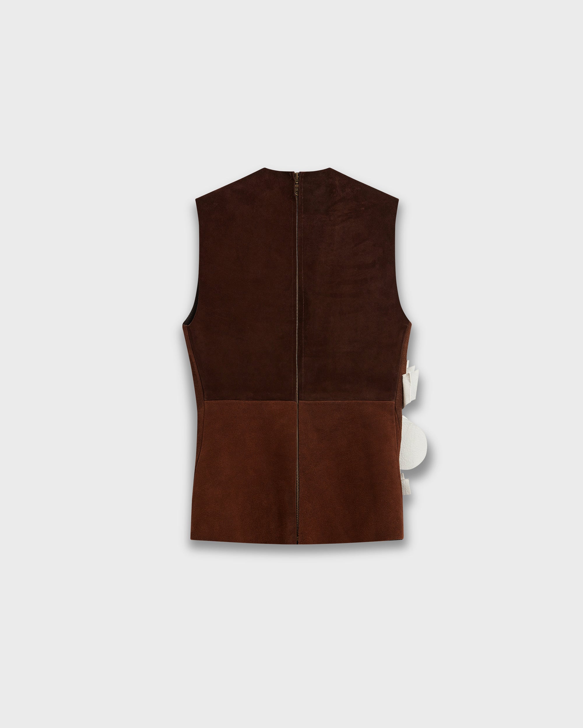 Patch Vest in Brown Suede