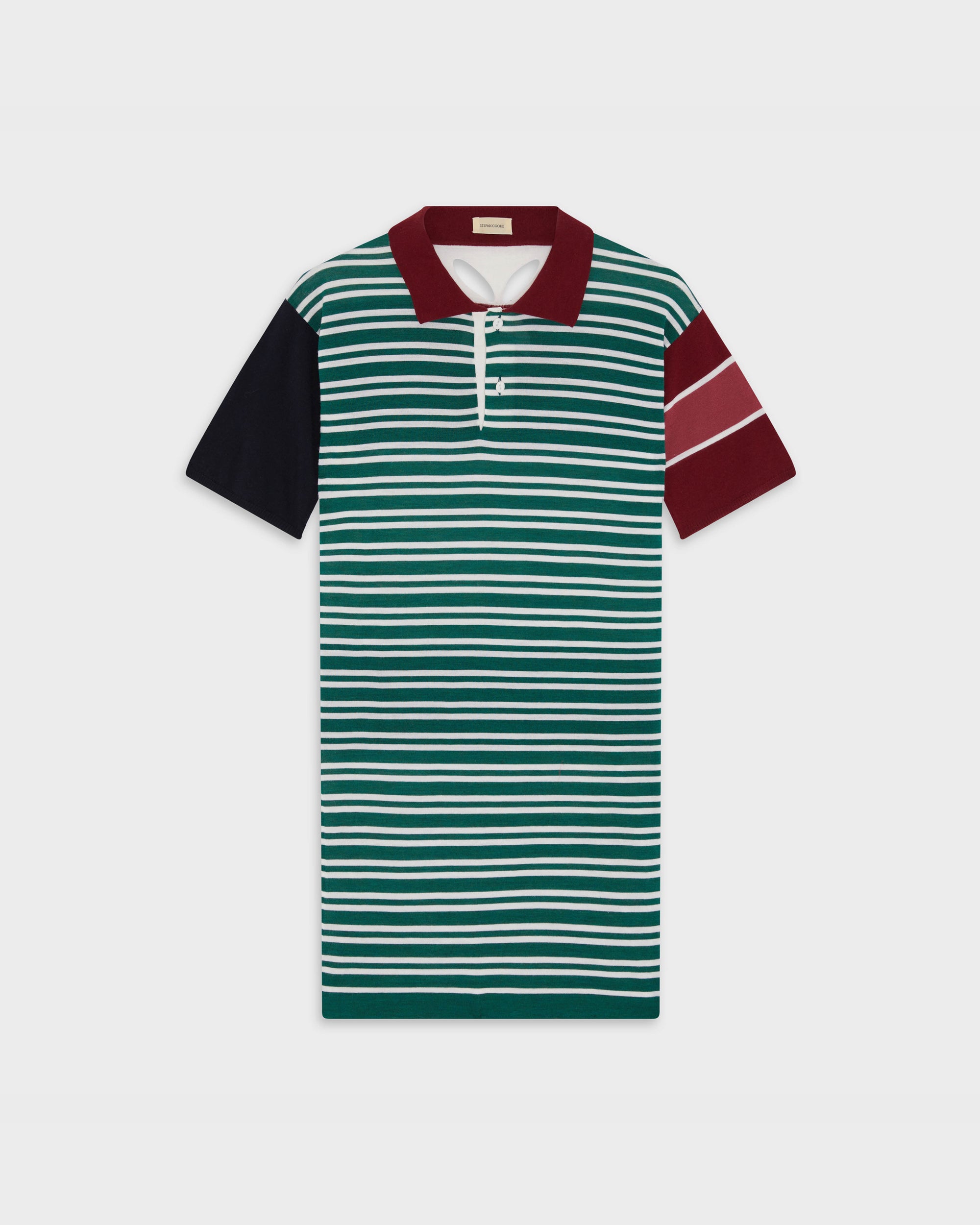 Knitted Polo Shirt in Green Stripe