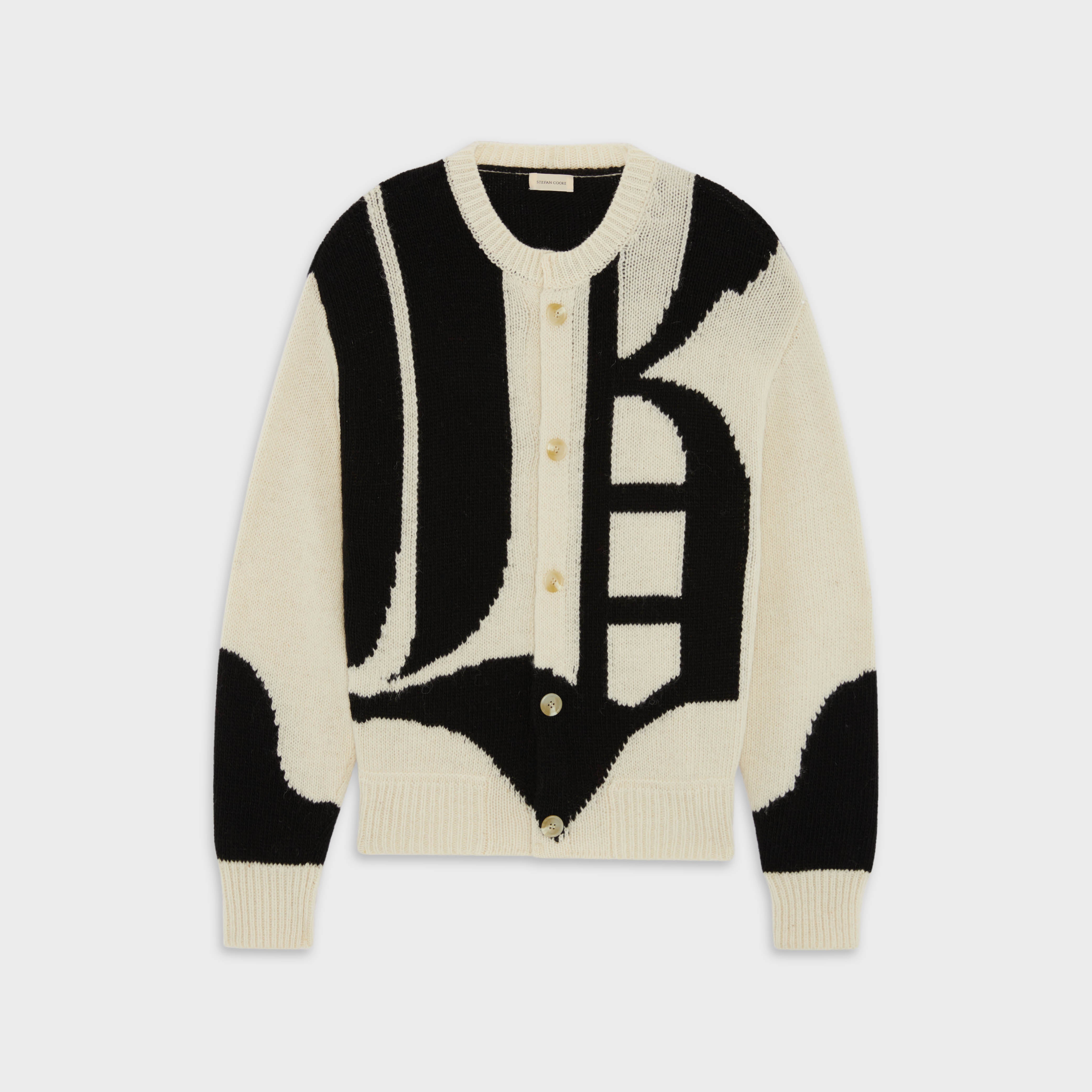 Gothic Font Cardigan in Cream & Black – Stefan Cooke