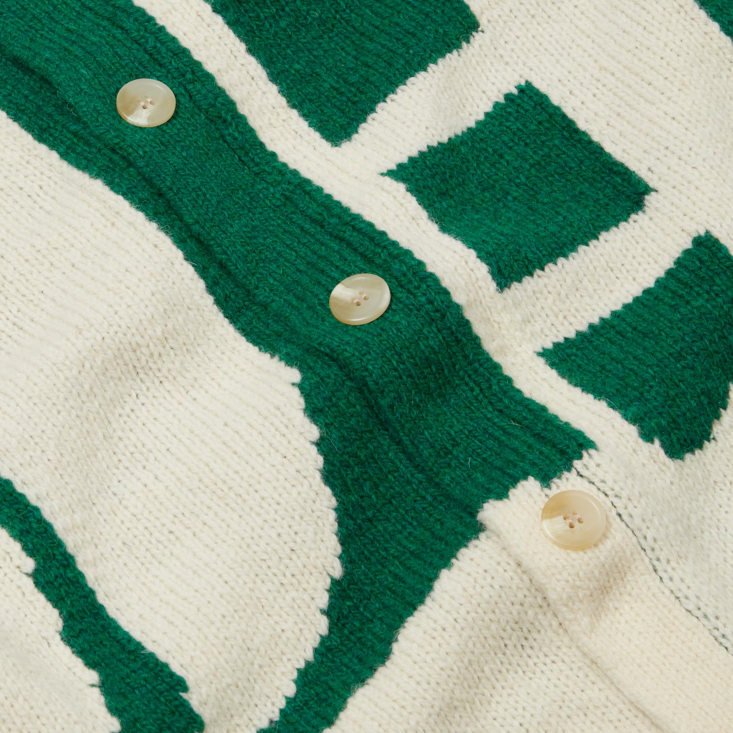 Gothic Font Cardigan in Green & Cream Detail