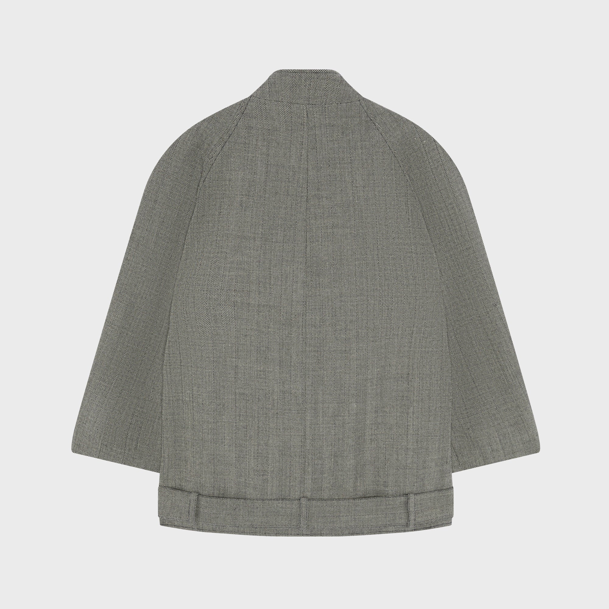 Short Belted Coat in Grey Wool Back