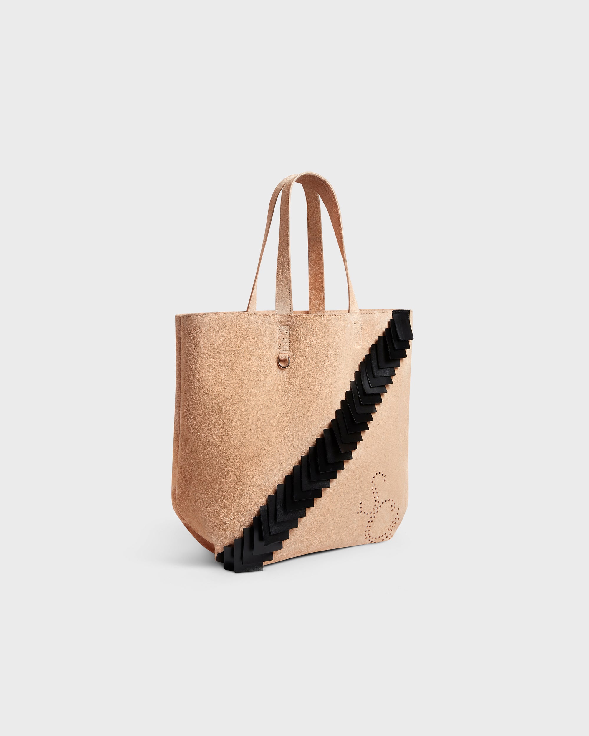 Leather Patch Tote Bag in Sand Suede