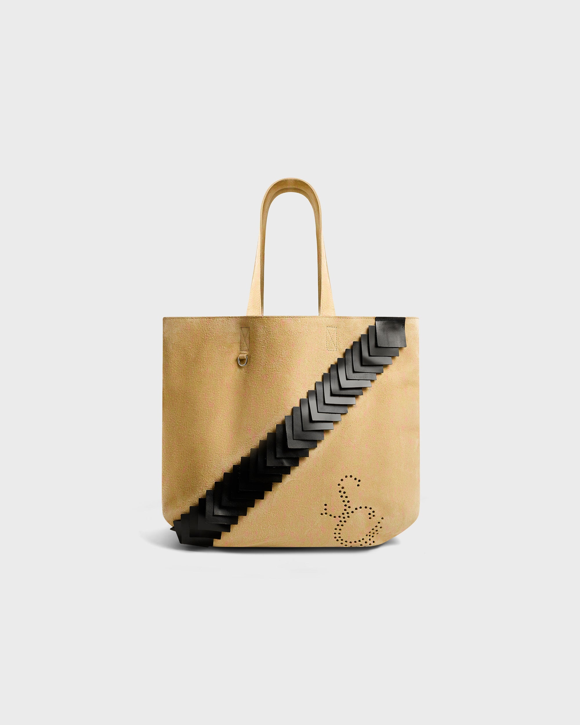 Leather Patch Tote Bag in Sand Suede