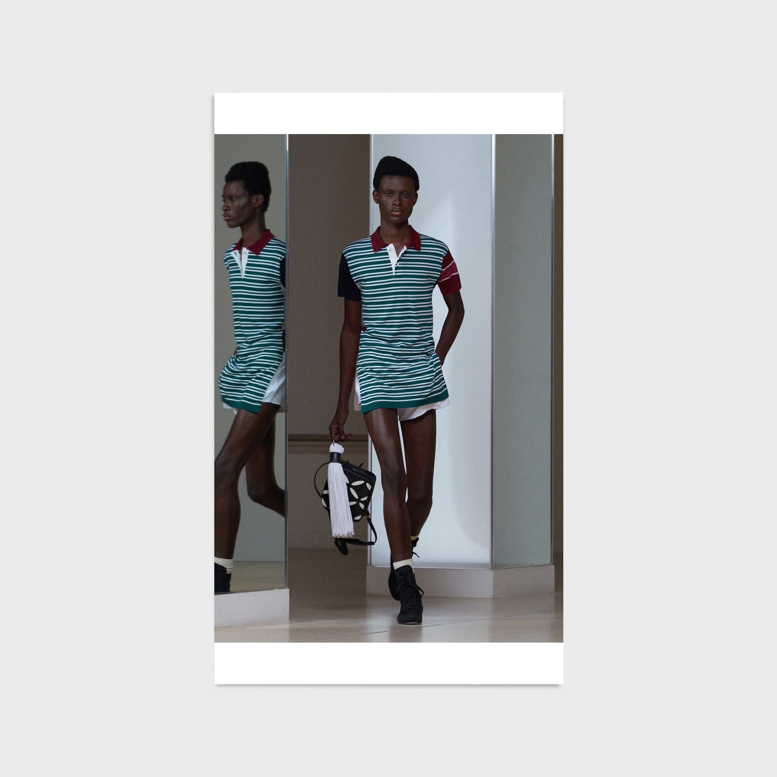 Knitted Polo Shirt in Green Stripe